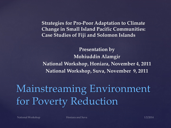 mainstreaming environment for poverty reduction