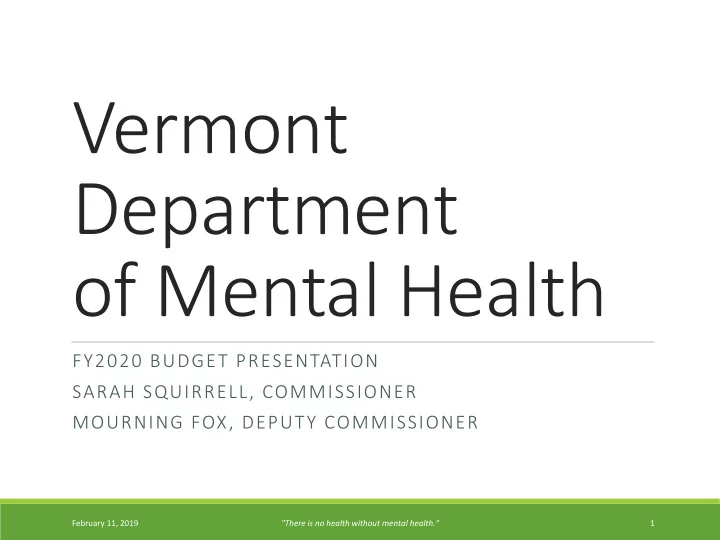 vermont department of mental health