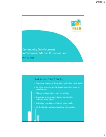Community Development in Distressed Market Communities MAY 7 , 2 0 1 5 LEARNING OBJECTIVES