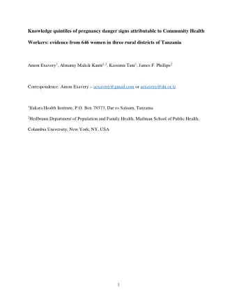 Knowledge quintiles of pregnancy danger signs attributable to Community Health  Workers: evidence