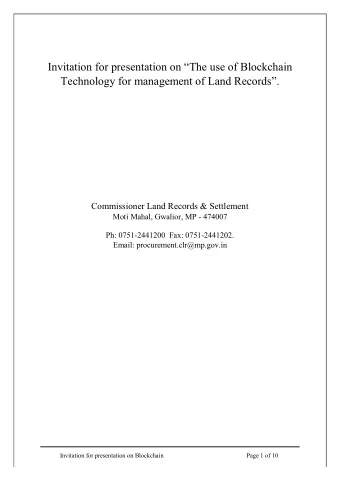 Invitation for presentation on The use of Blockchain Technology for management of Land