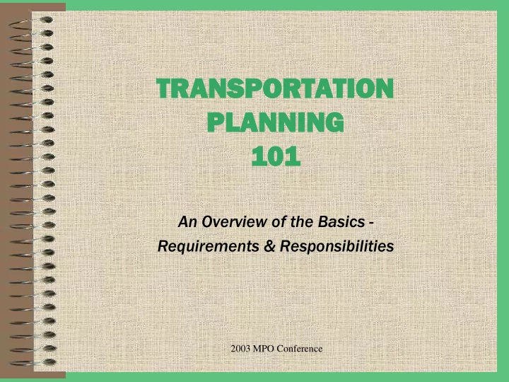 tran ansp spor ortati ation on plan pl anni ning ng 101