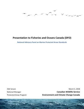 Presentation to Fisheries and Oceans Canada (DFO)  National Advisory Panel on Marine Protected