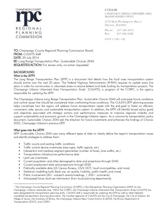 TO: TO: Champaign County Regional Planning Commission Board  FROM:  FROM: CUUATS Staff  DATE: DATE: