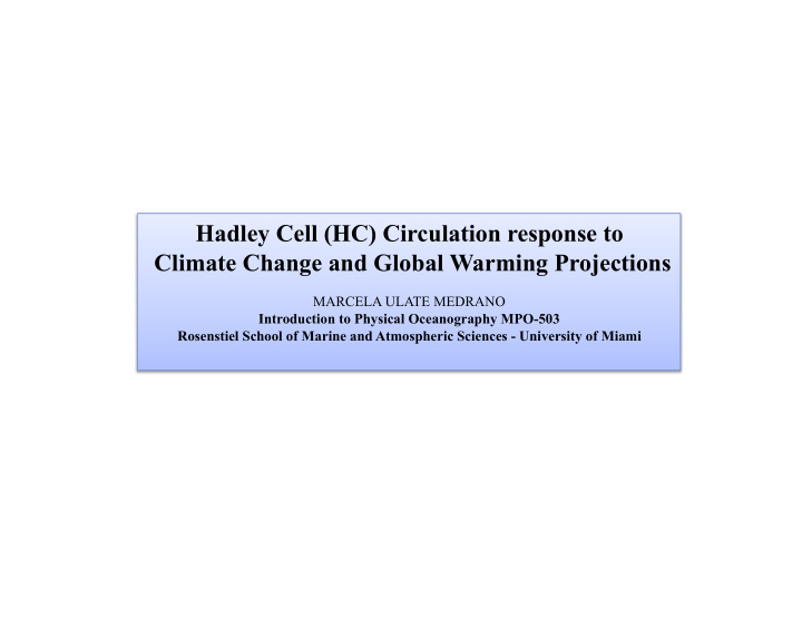 hadley cell hc circulation response to climate change and