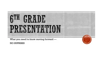 What you need to know moving forward ---  NO SUPRISES  Some of you have done a great job this