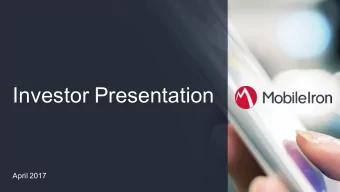 Investor Presentation  April 2017  Safe Harbor Slide  Safe Harbor Statement  This presentation