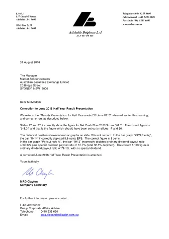 Level 1  Telephone (08)  8223 8000  157 Grenfell Street  International  +618 8223 8000  Adelaide