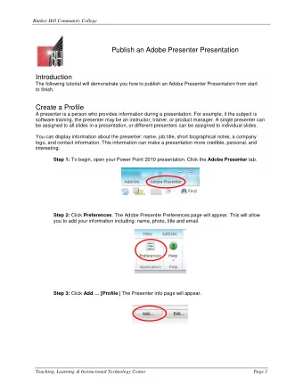 Publish an Adobe Presenter Presentation Introduction  The following tutorial will demonstrate you