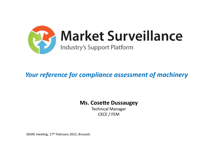 your reference for compliance assessment of machinery