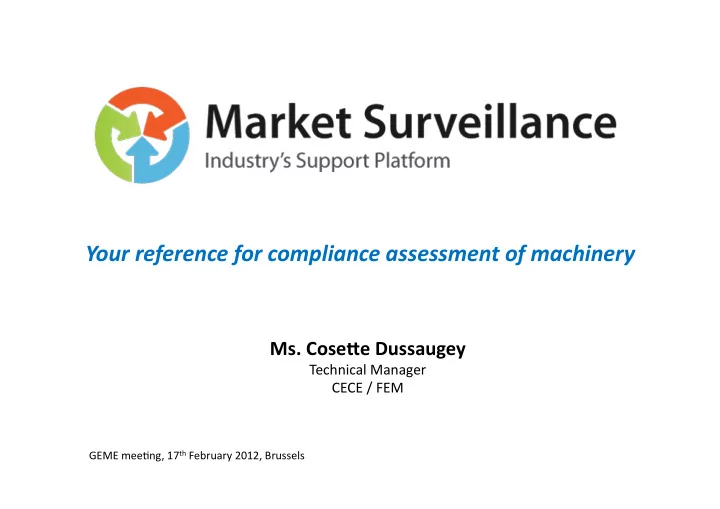 your reference for compliance assessment of machinery