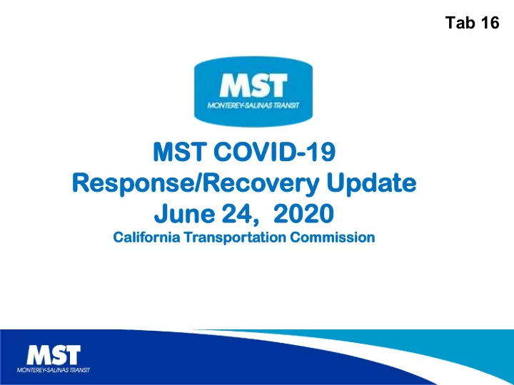 mst c t covi vid 19 19 respons nse r e reco ecovery ery u