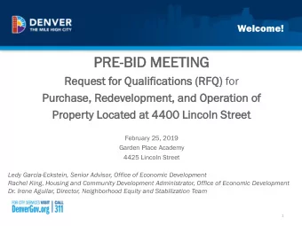 PRE-BID  BID MEE  EETING  TING  Request  equest for  r Qualif  ifica  icati  tions  ons (RFQ  FQ)