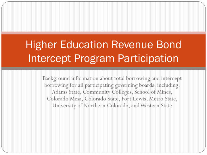 higher education revenue bond intercept program