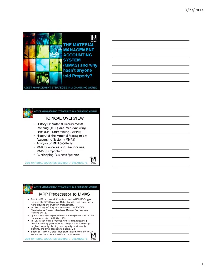 the material management accounting system mmas and why