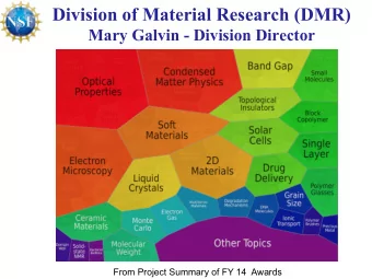 Division of Material Research (DMR)  Mary Galvin - Division Director  From Project Summary of FY 14