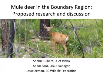 Mule deer in the Boundary Region:  Proposed research and discussion  Sophie Gilbert, U. of Idaho