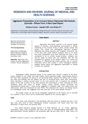 RE  RESE  SEARC  ARCH AND  H AND REV  REVIEWS:  EWS: JOU  JOURN  RNAL OF MEDICAL AND  OF MEDICAL