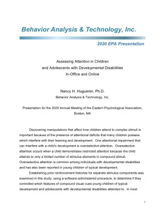 Behavior Analysis &amp; Technology, Inc.  !  2020 EPA Presentation  Assessing Attention in Children