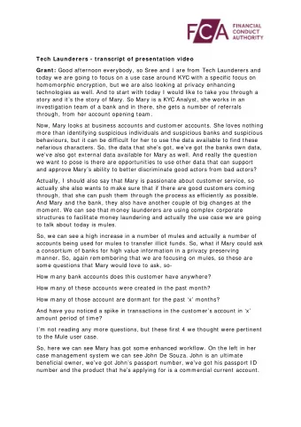 Tech Launderers - transcript of presentation video Grant: Good afternoon everybody, so Sree and I