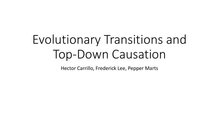 evolutionary transitions and
