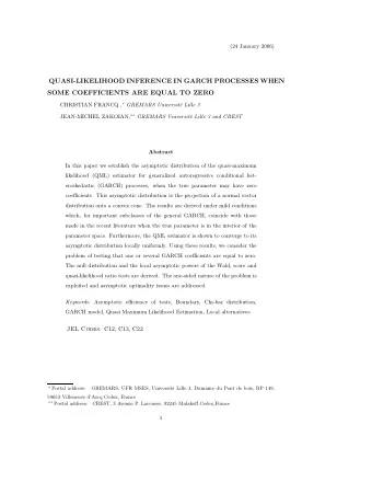 QUASI-LIKELIHOOD INFERENCE IN GARCH PROCESSES WHEN  SOME COEFFICIENTS ARE EQUAL TO ZERO CHRISTIAN