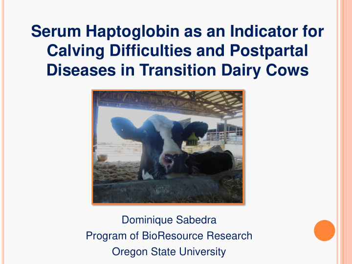 serum haptoglobin as an indicator for