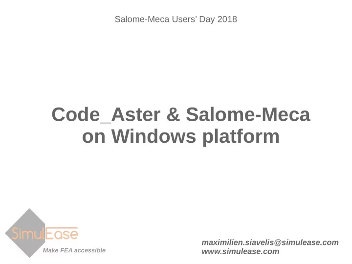 code aster salome meca on windows platform