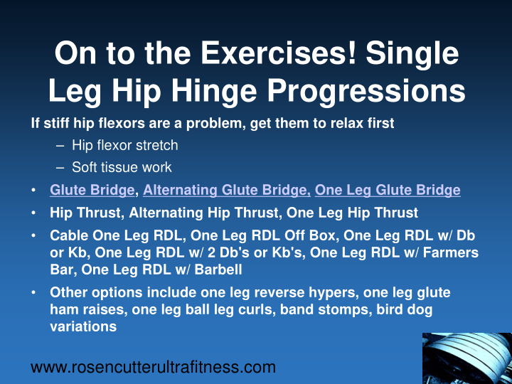 on to the exercises single leg hip hinge progressions