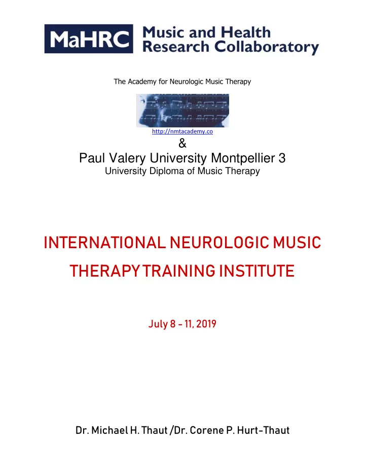 international neurologic music therapy training institute
