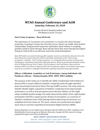 MTAO Annual Conference and AGM  Saturday, February 24, 2018  Toronto Western Hospital Auditorium
