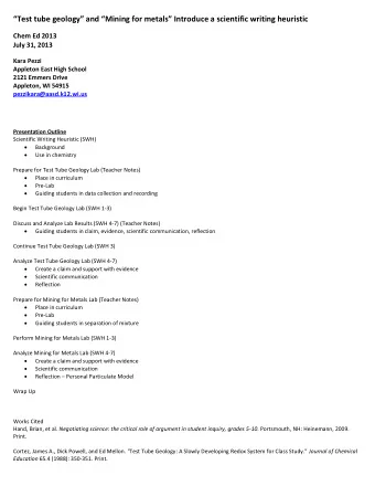 Test tube geology and Mining for metals Introduce a scientific writing heuristic  Chem