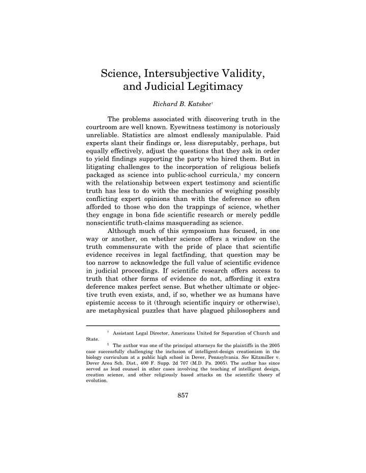 science intersubjective validity and judicial legitimacy