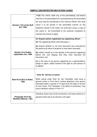 SIMPLE UNCONTESTED MUTATION CASES  11(5) The notice under any of the proceedings sub-section