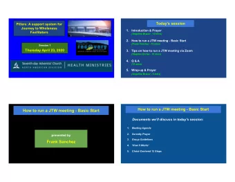 How to run a JTW meeting - Basic Start  Documents well discuss in todays session:  1.