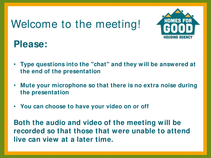 welcome to the meeting