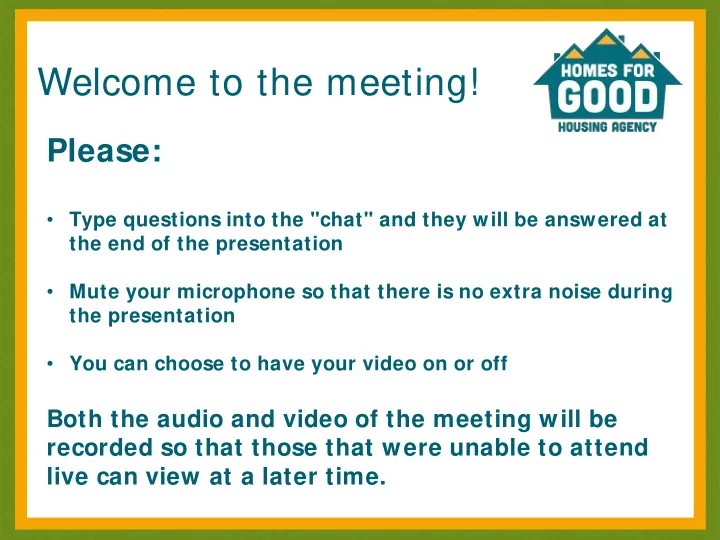 welcome to the meeting