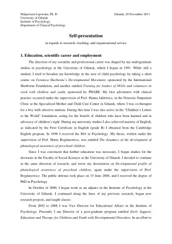 Self-presentation  in regards to research, teaching, and organizational service  1. Education,