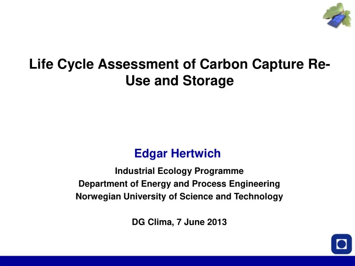 life cycle assessment of carbon capture re use and
