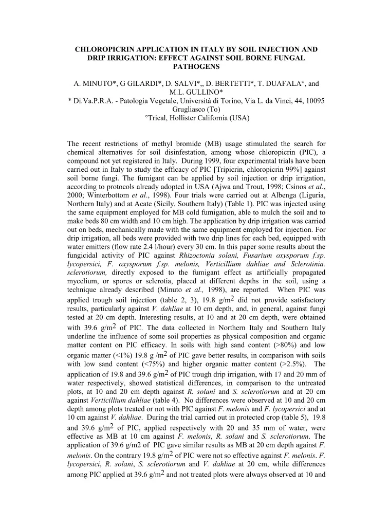 chloropicrin application in italy by soil injection and