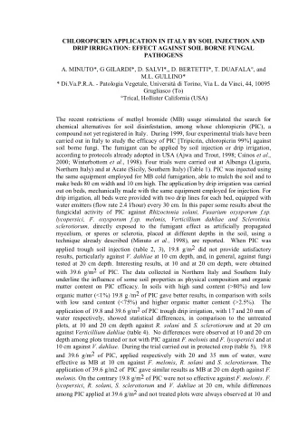 CHLOROPICRIN APPLICATION IN ITALY BY SOIL INJECTION AND  DRIP IRRIGATION: EFFECT AGAINST SOIL BORNE
