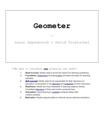 Geometer v7.0  Jason Depenbrock + David Troetschel &gt;We want to introduce one potential use