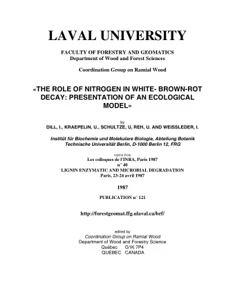 LAVAL UNIVERSITY  FACULTY OF FORESTRY AND GEOMATICS  Department of Wood and Forest Sciences