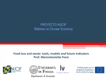 Food loss and waste: tools, models and future indicators Prof. Mariantonietta Fiore  Agenda