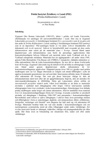 Polski Instytut  rd  owy w Lund (PIZ)  (Polska Kllinstitutet i Lund) En presentation av