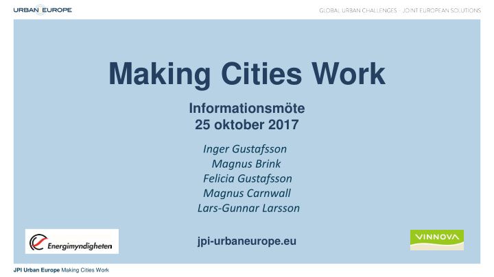 making cities work
