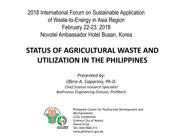 status of agricultural waste and utilization in the