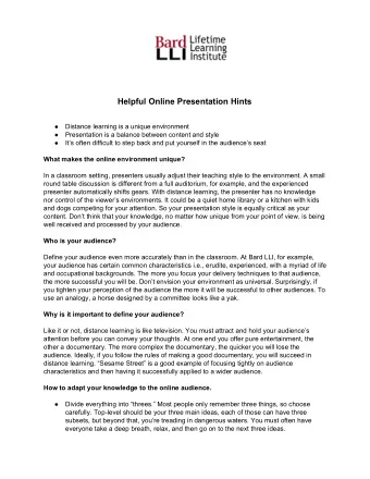 Helpful Online Presentation Hints    Distance learning is a unique environment