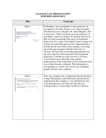 SAGE ELEVATE PRESENTATION  ENDURING RESOURCE  Slide  Transcript  Slide 1  e. Dr McIntyre: I'm a