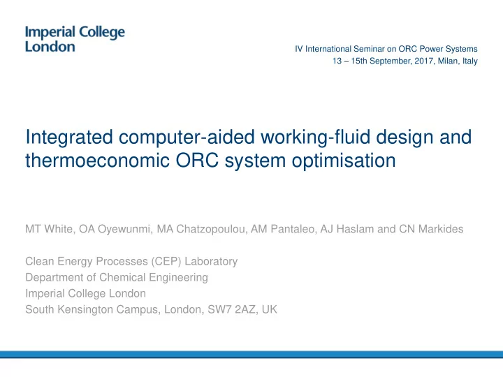 integrated computer aided working fluid design and